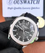 Front view at a 75‑degree angle of a Patek Philippe Aquanaut 5167A-001 watch