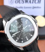 Front view at a 120‑degree angle of a Patek Philippe Aquanaut black 5167A-001 watch