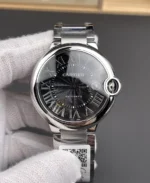 Front view of the Cartier Ballon Bleu W6920042 with 42mm stainless steel case and black dial.