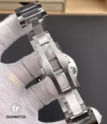 Stainless steel clasp detail showing the folding structure and secure closing system.