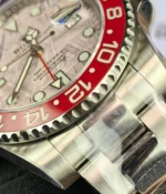 Close-up of the ceramic Pepsi bezel on the Rolex 126719BLRO-0002 watch