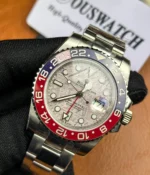 75-degree angle view of the Rolex GMT-Master II 126719BLRO-0002 Pepsi meteorite dial watch.
