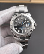 Front view of the Rolex Yacht-Master 40 126622 rhodium dial super clone with platinum bezel and Oyster bracelet.