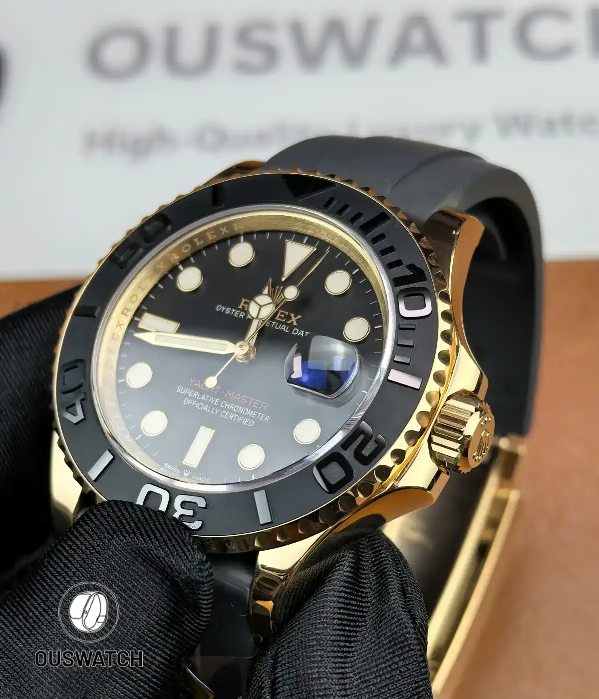 45-degree angled view of the Rolex Yacht-Master 40 Rose Gold M126655-0002.