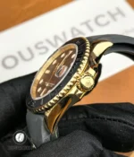 Side close-up of the crown on the Rolex Yacht-Master Rose Gold watch.