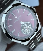 Close-up of the dial on the Vacheron Constantin Overseas 6000V/210T-H179 tourbillon watch.