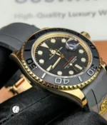 Full view of the bezel on the Yacht-Master Oysterflex Rose Gold watch.