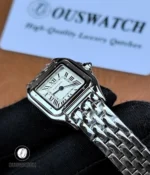 Cartier Panthère Small Model WSPN0013 displaying the stainless steel case and integrated bracelet design.