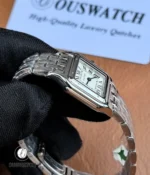 Detailed side view of the Cartier WSPN0013 stainless steel case with polished finishing and elegant proportions.