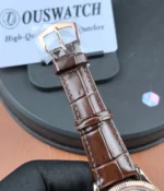 Detail view of the leather strap finishing on the Patek Philippe Calatrava 6119R-001.