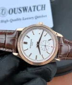 Detailed view of the silver dial and small seconds subdial on the Patek Philippe Calatrava 6119R.