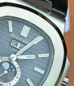 Hour marker close-up of the super clone Patek Philippe Nautilus 5726A-001, showing applied indices, crisp edges, and refined lume placement.